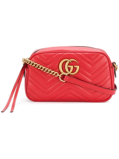 Gucci Gg Marmont绗缝小号单肩包 - 红色 In Red