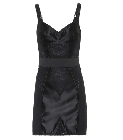 Dolce & Gabbana Satin & Chantilly Lace Mini Slip Dress, Black In Black