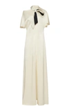LANVIN FLUTTER SHORT SLEEVE SATIN GOWN WITH NECK TIE,RW-DR353B-3421-A17