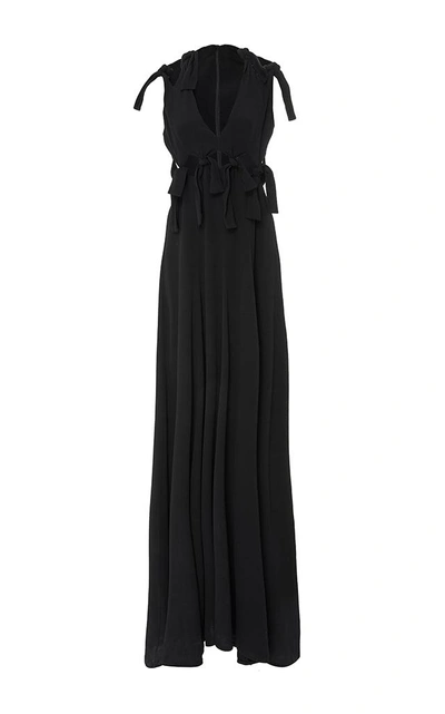 Rosetta Getty Cold Shoulder Cutout Waist Crepe Gown In Black