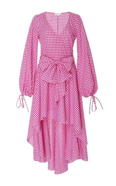 Caroline Constas Lena Check Print Asymmetric Dress In Pink