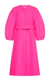 Delpozo Belted Voluminous Wool Coat In Pink