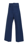 SEA BELTED CROPPED COTTON-BLEND PANTS,PF1710