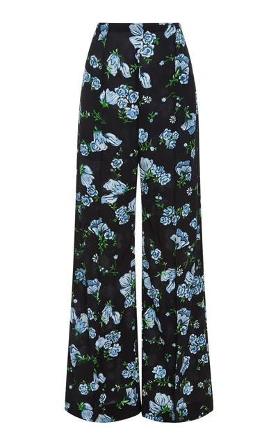 Emilia Wickstead Hullinie Floral-print High-rise Crepe Pants In Black