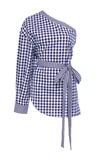ROSETTA GETTY One-Shoulder Gingham Cotton Blouse,1317184296MO