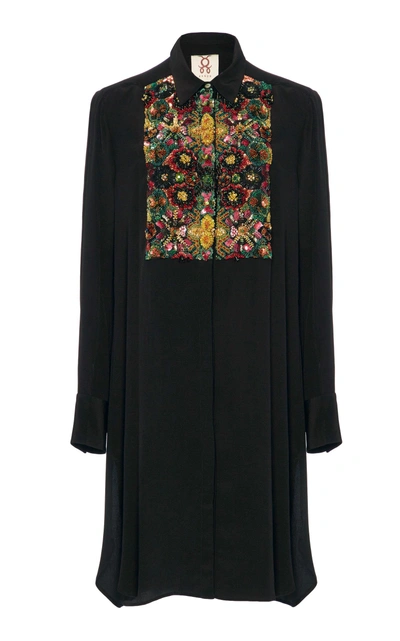 Figue Emmanuel Embroidered Tuxedo Silk Tunic In Black
