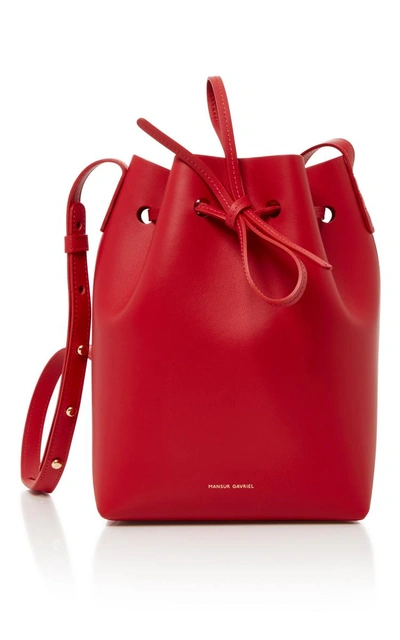 Mansur Gavriel Mini Leather Bucket Bag In Red