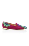 CHARLOTTE OLYMPIA PEACOCK EMBROIDERED CANVAS SLIPPERS,V009754BRC960