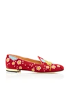CHARLOTTE OLYMPIA CHERRY BLOSSOM EMBROIDERED CANVAS SLIPPERS,V009783BRC960