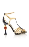Dolce & Gabbana Heart-plaque Leather And Suede Sandals In Black