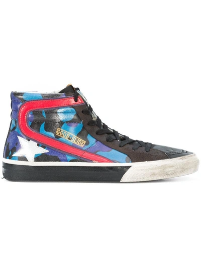 Golden Goose Men's Camo Star Leather High-top Sneakers, Blue In Blue Pattern
