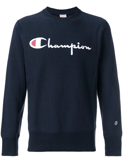 Champion Logo Embroidery Sweatshirt In Blue,white