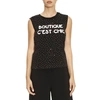 BOUTIQUE MOSCHINO T-SHIRT SLEEVELESS SHIRT WITH MULTI RHINESTONES AND BOUTIQUE CEST CHIC WRITING,7742142