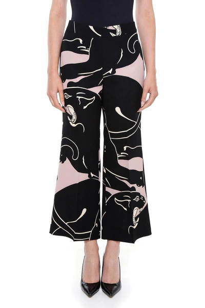 Valentino Panther-print Wide-leg Trousers In No Color