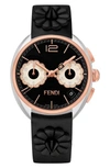 FENDI MOMENTO FLORAL CHRONOGRAPH LEATHER STRAP WATCH, 40MM,F235211411