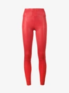 Sprwmn Two-stripe Athletic Leather Capri Leggings In Red