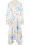 VETEMENTS FLORAL-PRINT SATIN AND COTTON-BLEND JERSEY MIDI DRESS