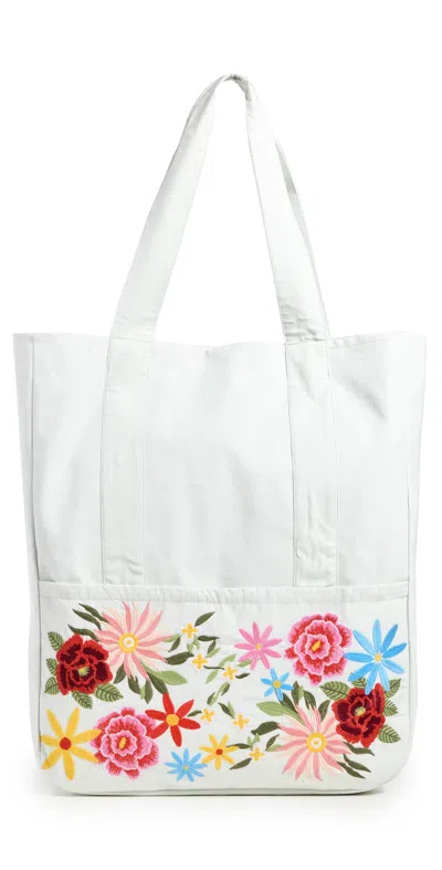 Fanm Mon Linen Tote Bag Green In White