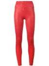 Sprwmn Two-stripe Athletic Leather Capri Leggings In Red
