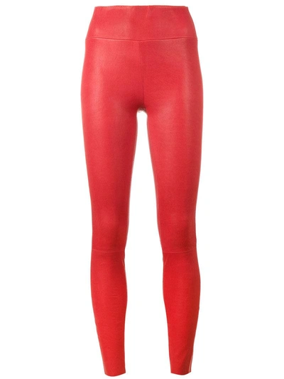 Sprwmn Two-stripe Athletic Leather Capri Leggings In Red