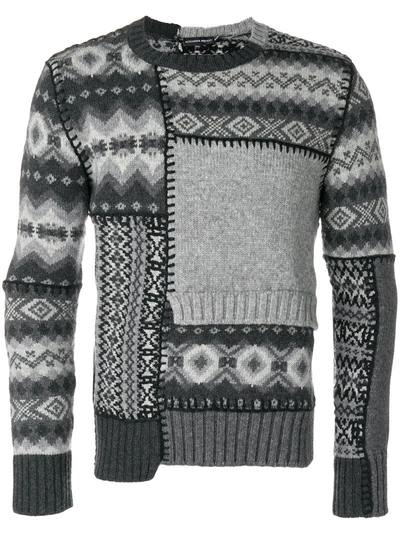 Alexander Mcqueen Patchwork Fair Isle Sweater, Gray/black/cream Multi In Grey