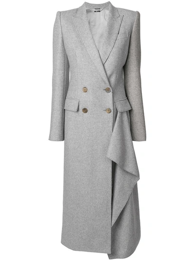Alexander Mcqueen Cashmere Double Breasted Coat In Light Grey