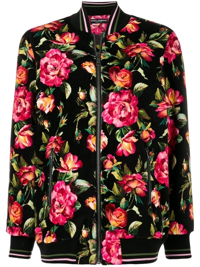 Dolce & Gabbana Floral Bomber Jacket In Black
