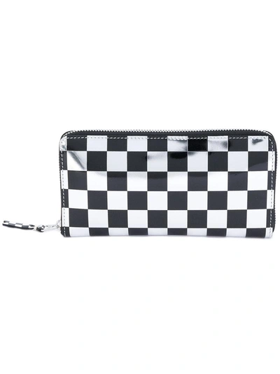 Comme Des Garçons Checked Zip Around Wallet In Black