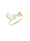 Sydney Evan Love Script Large 14ct Yellow-gold And 0.31ct Diamond Ring In 14k Yellow Gold