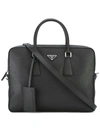 Prada Triangle-logo Leather Briefcase In Black