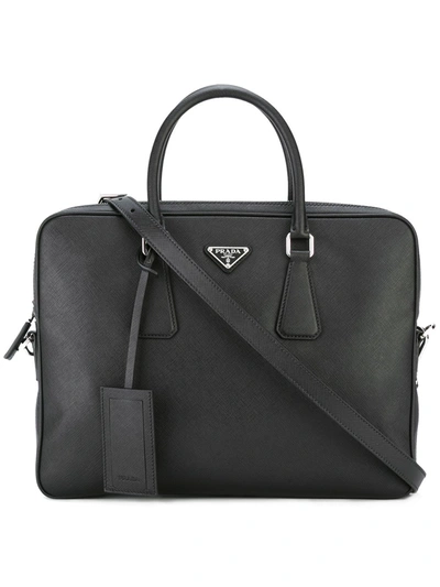 Prada Triangle-logo Leather Briefcase In Black