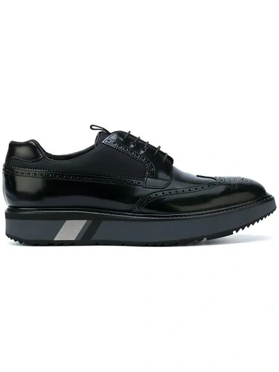 Prada Spazzolato Leather Platform Brogue Sneaker, Black