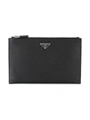 Prada Saffiano Leather Logo Pouch In Black