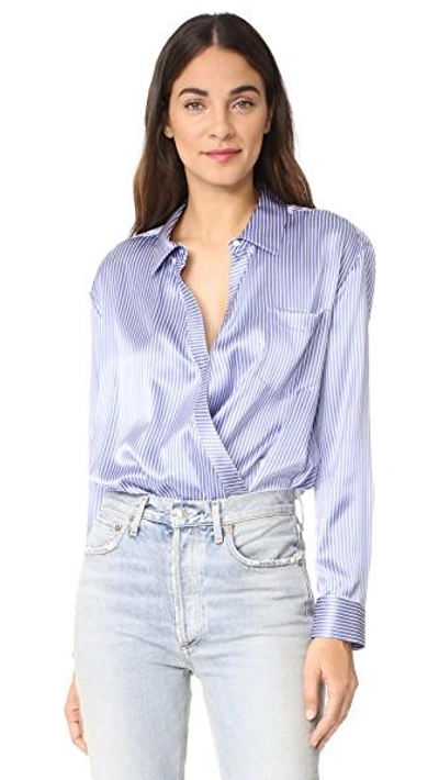 Alexander Wang T Wrap-effect Silk-charmeuse And Stretch-jersey Bodysuit In Blue