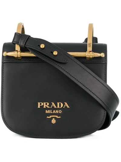 Prada Pionniere Leather Crossbody Bag In Black