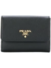 Prada Saffiano Tri-fold Wallet In Black
