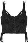 DOLCE & GABBANA LACE-UP SATIN-TRIMMED MESH-JACQUARD BUSTIER TOP