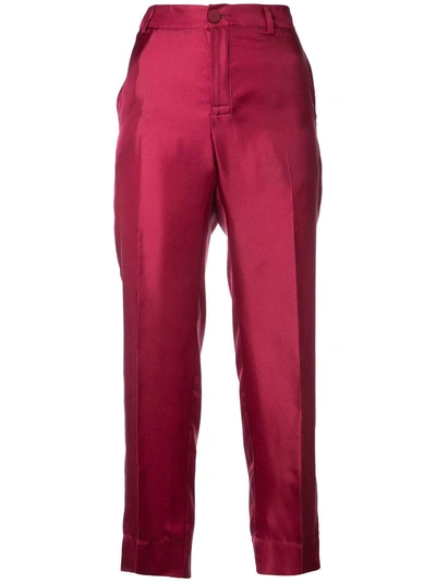 F.r.s For Restless Sleepers Ceo Cropped Hammered Silk-satin Straight-leg Trousers In Pink