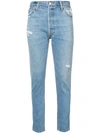 RE/DONE RE/DONE DISTRESSED REWORKED SLIM JEANS - BLUE,1042HRAZ12285004