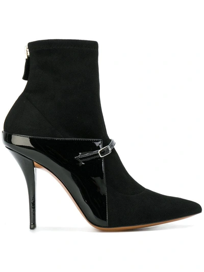 Givenchy New Feminine 漆皮弹力绒面革袜靴 In Black