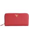 Prada Saffiano Leather Zip Around Wallet In Red