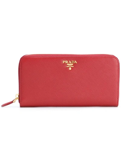 Prada Leather Wallet - 红色 In Red
