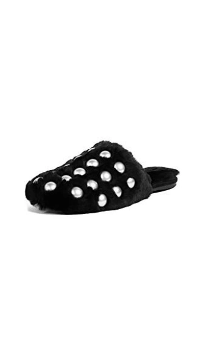 Alexander Wang Amelia Studded Fur Slippers In Black