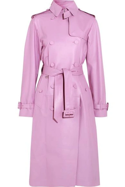 Valentino Double Breasted Leather Trench Coat In Pink