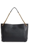 TORY BURCH MCGRAW SLOUCHY LEATHER SHOULDER BAG - BLACK,41780