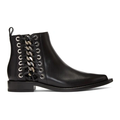 Alexander Mcqueen Chain And Eyelet Detail Chelsea Boots In Black Black Silv|nero