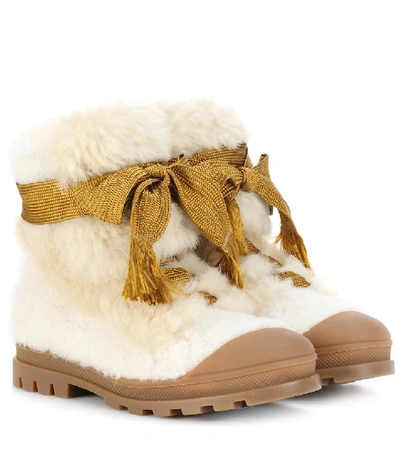Chloé Parker Shearling Fur Lace-up Ankle Boot In White