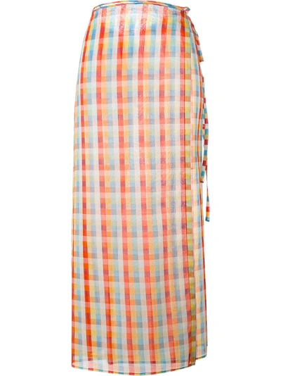 Miu Miu Checked Cotton-voile Wrap Midi Skirt In Multicoloured