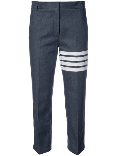 Thom Browne Beltloop Trouser With 4 Bar Stripe & Grosgrain Finishing In Navy Denim In Blue