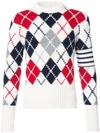 THOM BROWNE CREWNECK PULLOVER WITH ARGYLE INTARSIA AND WHITE 4,MKA116A0001112372717